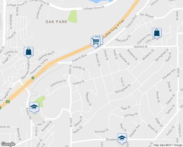 map of restaurants, bars, coffee shops, grocery stores, and more near 6158 Fulmar Street in San Diego