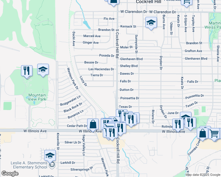 map of restaurants, bars, coffee shops, grocery stores, and more near 4416 Lizzy Drive in Dallas