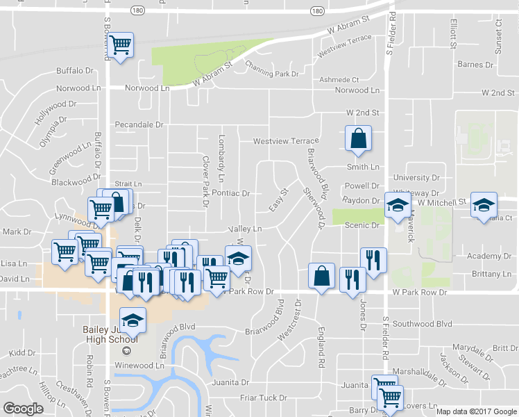 map of restaurants, bars, coffee shops, grocery stores, and more near 2012 Easy Street in Arlington