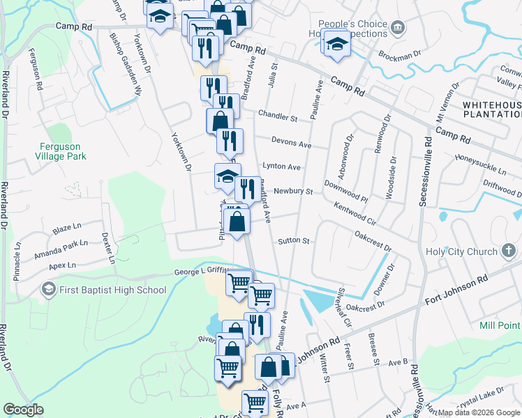 map of restaurants, bars, coffee shops, grocery stores, and more near 1131 Bradford Avenue in Charleston