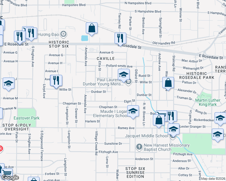 map of restaurants, bars, coffee shops, grocery stores, and more near 1917 Vincennes Street in Fort Worth