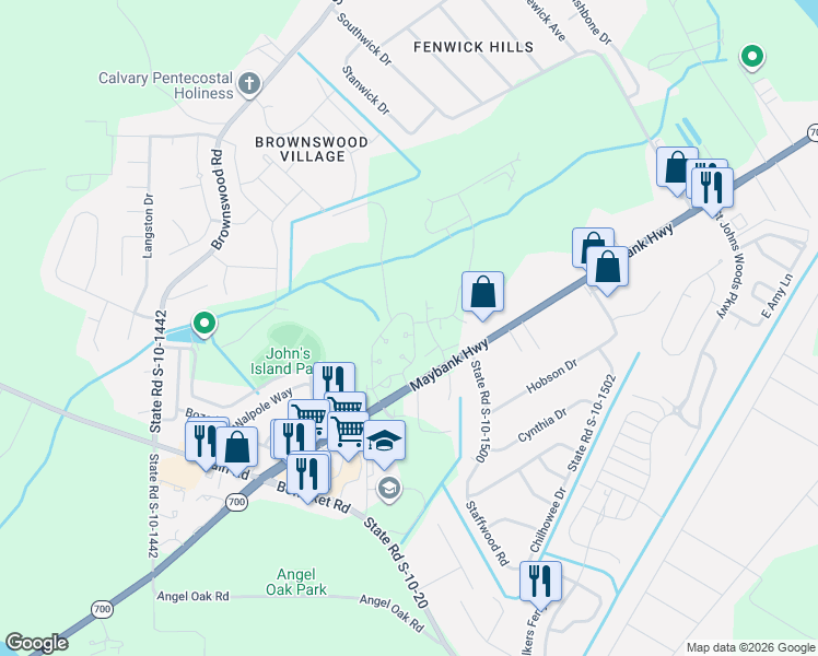 map of restaurants, bars, coffee shops, grocery stores, and more near 1708 Boyd N Hayes Road in Johns Island