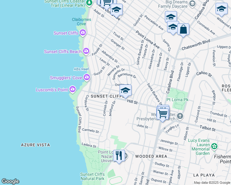 map of restaurants, bars, coffee shops, grocery stores, and more near 4377 Piedmont Drive in San Diego