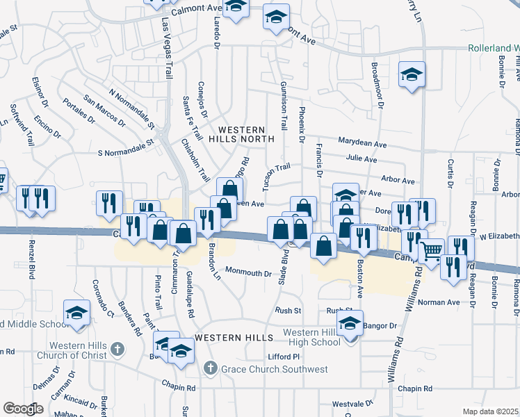 map of restaurants, bars, coffee shops, grocery stores, and more near 8401 Doreen Avenue in Fort Worth