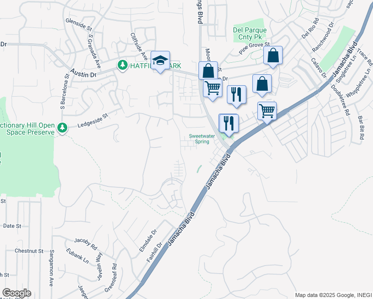 map of restaurants, bars, coffee shops, grocery stores, and more near 10149 Graphite Street in Spring Valley