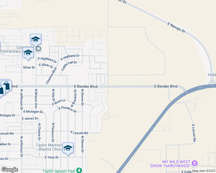 map of restaurants, bars, coffee shops, grocery stores, and more near North Ranchland Drive in Hobbs