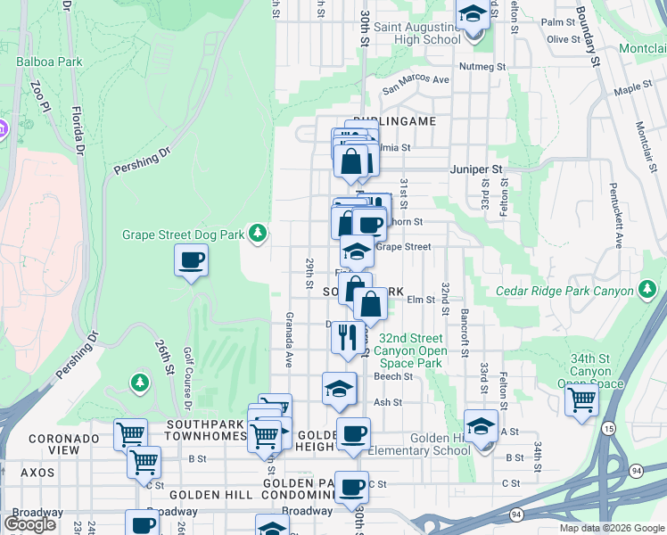 map of restaurants, bars, coffee shops, grocery stores, and more near 2969 Fir Street in San Diego