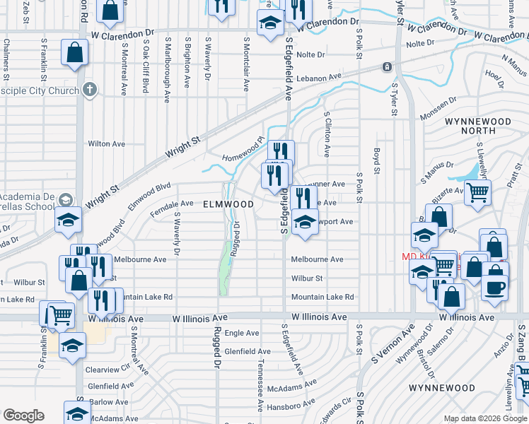 map of restaurants, bars, coffee shops, grocery stores, and more near 1511 Newport Avenue in Dallas