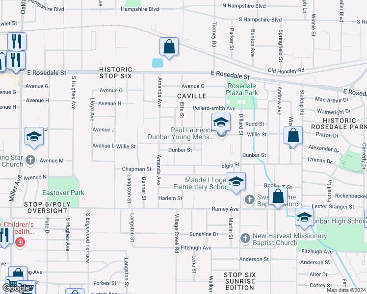 map of restaurants, bars, coffee shops, grocery stores, and more near 4926 Dunbar Street in Fort Worth