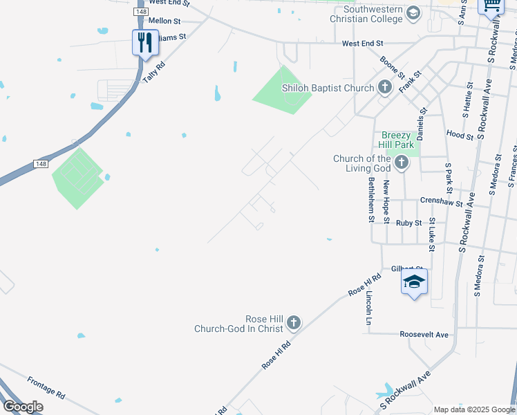 map of restaurants, bars, coffee shops, grocery stores, and more near 1001 Mineral Wells Street in Terrell