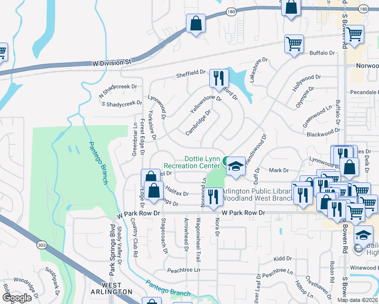 map of restaurants, bars, coffee shops, grocery stores, and more near 3411 Somerset Drive in Arlington
