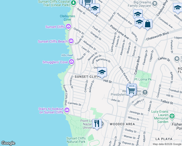 map of restaurants, bars, coffee shops, grocery stores, and more near 4397 Piedmont Drive in San Diego