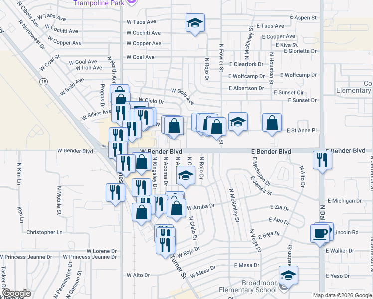 map of restaurants, bars, coffee shops, grocery stores, and more near County Road 64 in Hobbs
