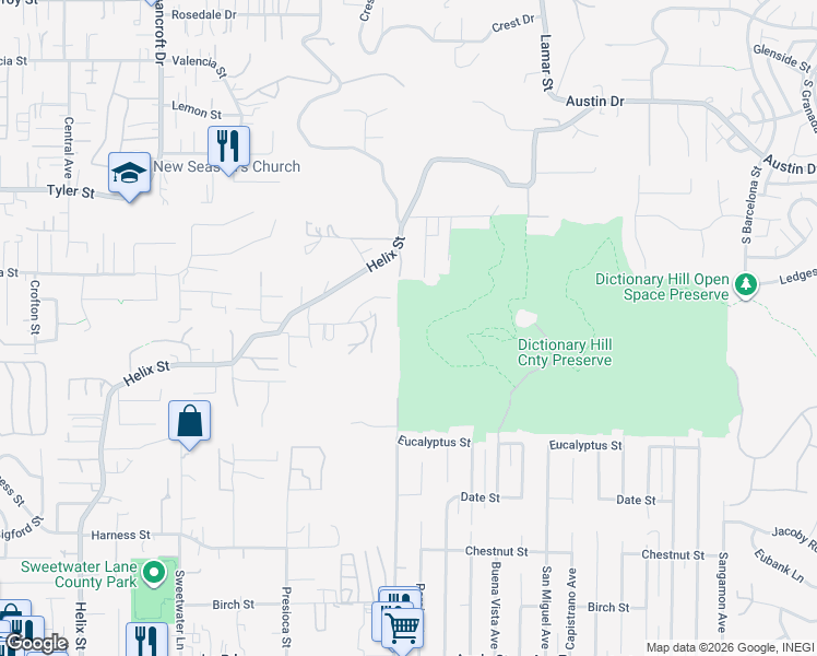 map of restaurants, bars, coffee shops, grocery stores, and more near 524 Parkbrook Street in Spring Valley