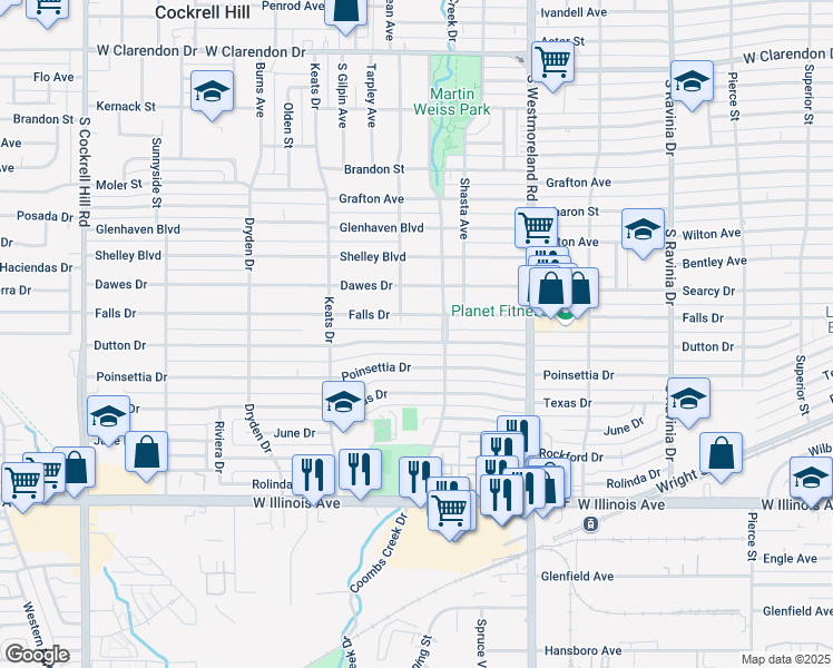 map of restaurants, bars, coffee shops, grocery stores, and more near 3536 Dutton Drive in Dallas