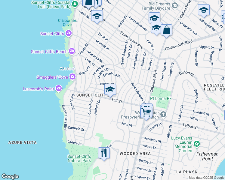 map of restaurants, bars, coffee shops, grocery stores, and more near 4328 Piedmont Drive in San Diego