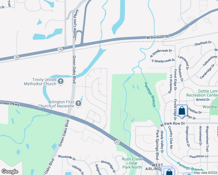 map of restaurants, bars, coffee shops, grocery stores, and more near 1205 Andromeda Way in Arlington