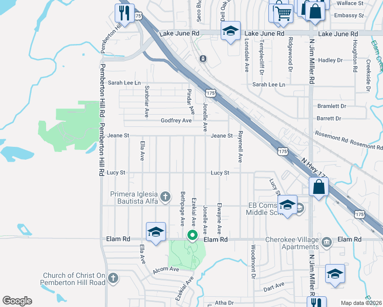 map of restaurants, bars, coffee shops, grocery stores, and more near 727 Jonelle Avenue in Dallas
