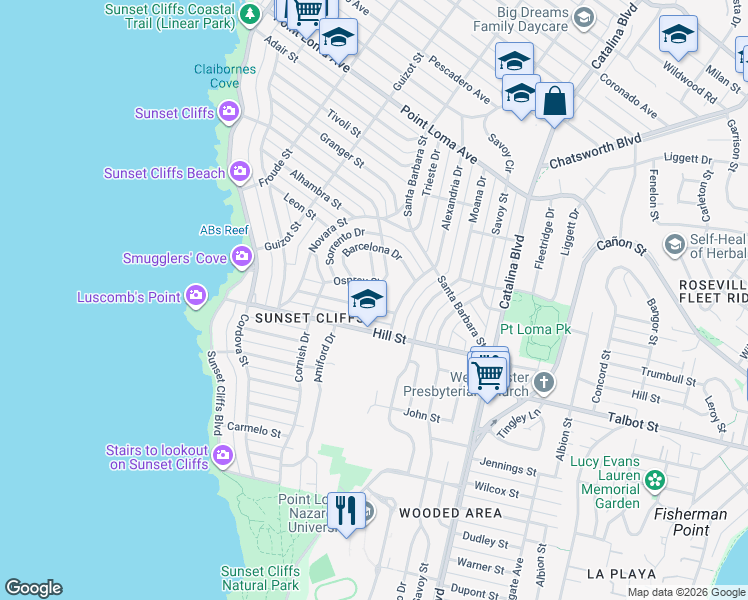 map of restaurants, bars, coffee shops, grocery stores, and more near 4328 Piedmont Drive in San Diego