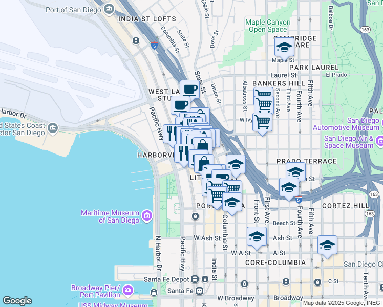 map of restaurants, bars, coffee shops, grocery stores, and more near 2064 Kettner Boulevard in San Diego