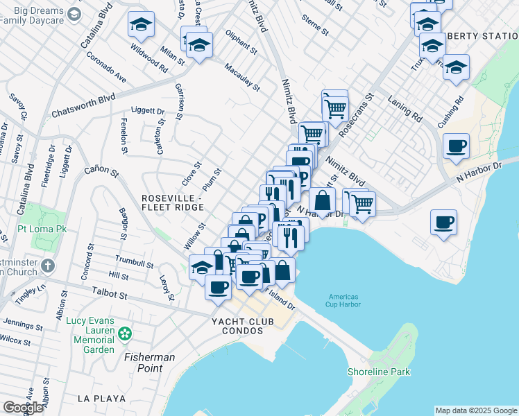 map of restaurants, bars, coffee shops, grocery stores, and more near 3034 Fenelon Street in San Diego