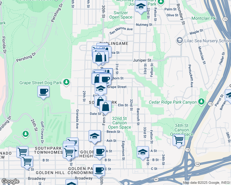 map of restaurants, bars, coffee shops, grocery stores, and more near 1902 31st Street in San Diego
