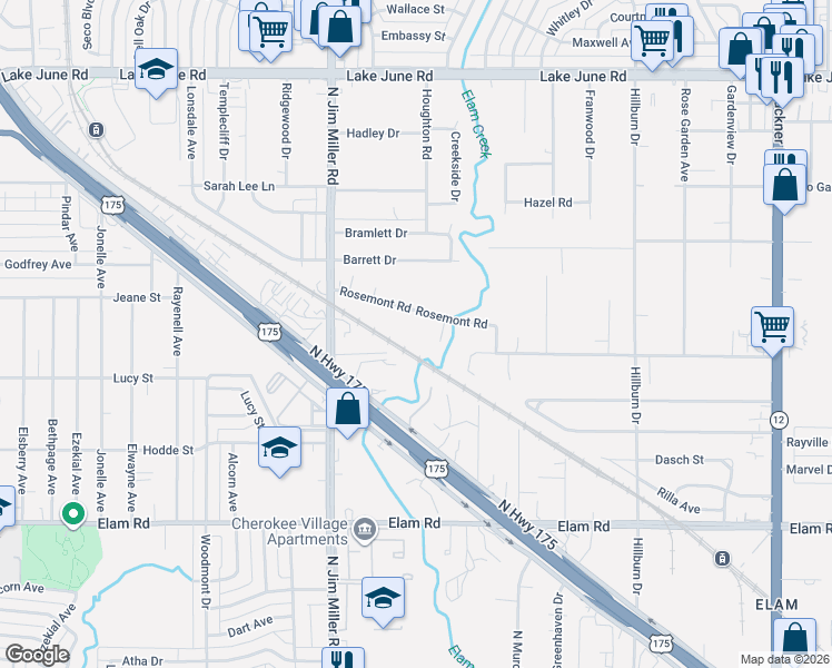 map of restaurants, bars, coffee shops, grocery stores, and more near 7218 Rosemont Road in Dallas