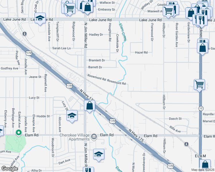 map of restaurants, bars, coffee shops, grocery stores, and more near 7218 Rosemont Road in Dallas