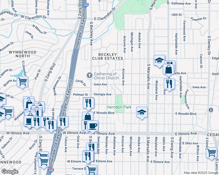 map of restaurants, bars, coffee shops, grocery stores, and more near 1823 Ramsey Avenue in Dallas