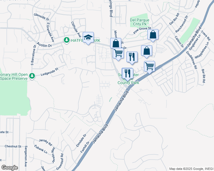 map of restaurants, bars, coffee shops, grocery stores, and more near 10553 Graphite Street in Spring Valley