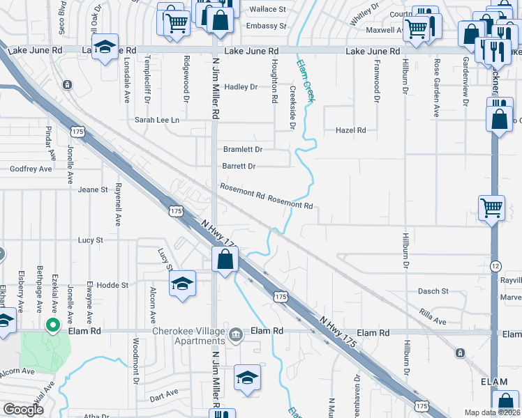 map of restaurants, bars, coffee shops, grocery stores, and more near 7218 Rosemont Road in Dallas