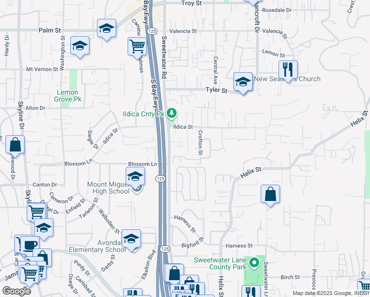 map of restaurants, bars, coffee shops, grocery stores, and more near 2010 Hawkins Way in Spring Valley