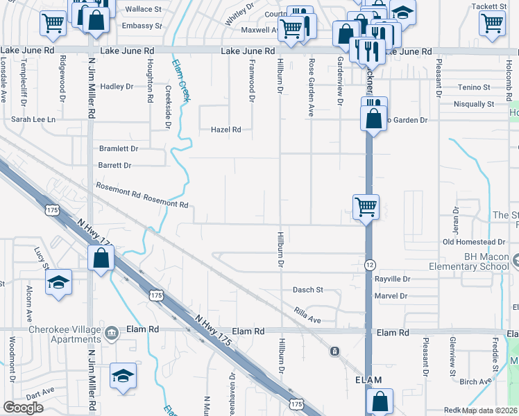 map of restaurants, bars, coffee shops, grocery stores, and more near 7705 Rosemont Road in Dallas