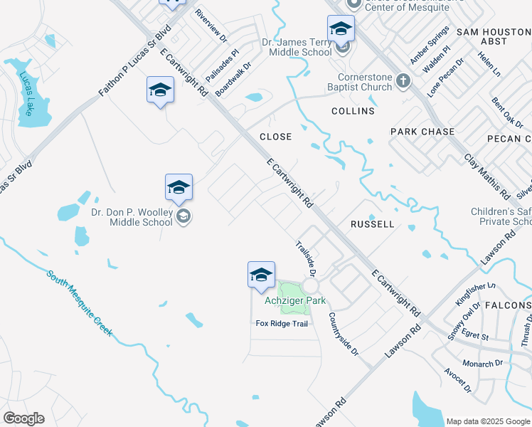 map of restaurants, bars, coffee shops, grocery stores, and more near 3900 East Cartwright Road in Mesquite