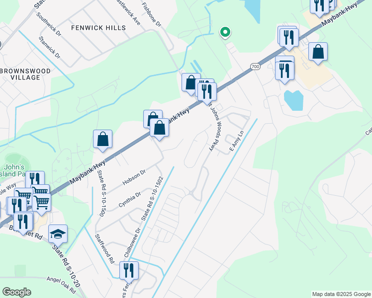 map of restaurants, bars, coffee shops, grocery stores, and more near 5056 Coral Reef Drive in Johns Island