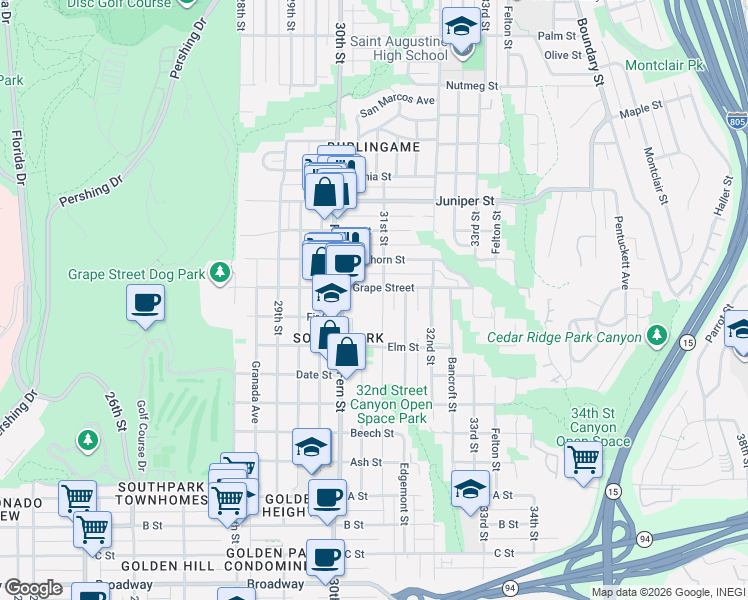 map of restaurants, bars, coffee shops, grocery stores, and more near 1902 31st Street in San Diego