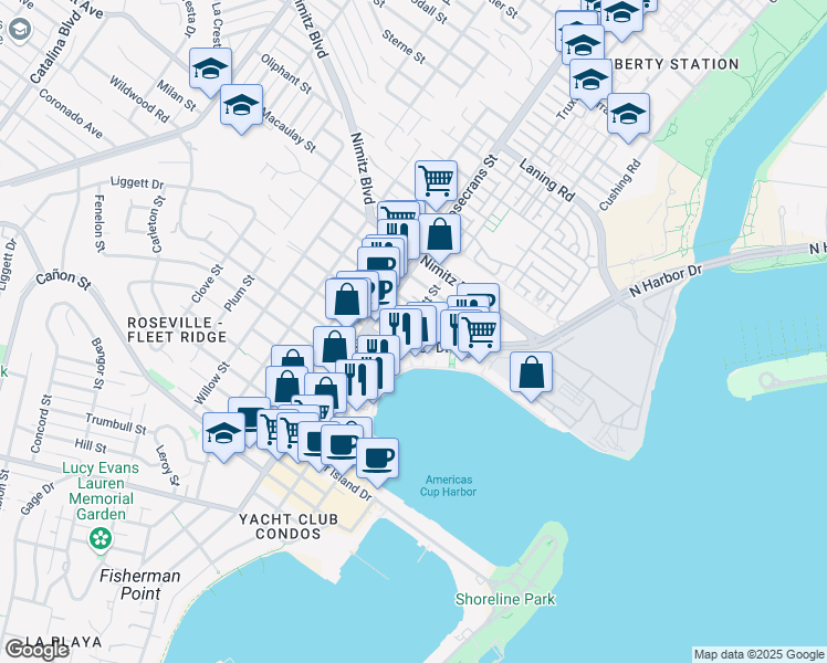 map of restaurants, bars, coffee shops, grocery stores, and more near 2702 Qualtrough Street in San Diego