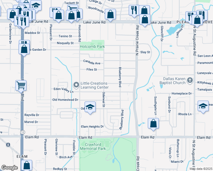map of restaurants, bars, coffee shops, grocery stores, and more near 8706 Dunlap Drive in Dallas