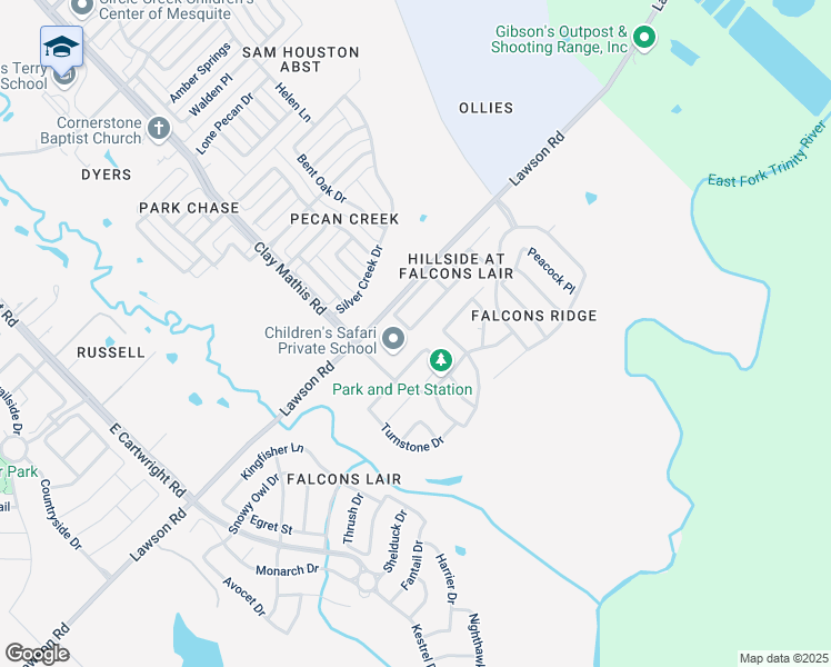 map of restaurants, bars, coffee shops, grocery stores, and more near 2276 Stonebrook Lane in Mesquite