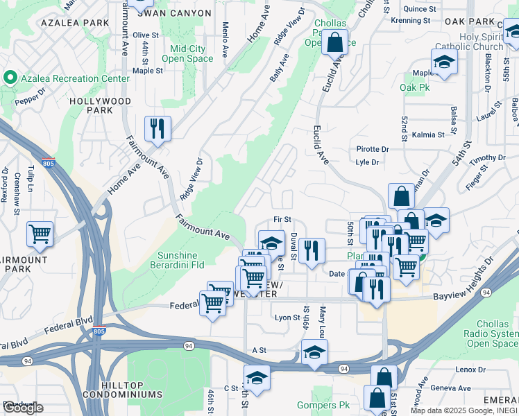 map of restaurants, bars, coffee shops, grocery stores, and more near 1951 47th Street in San Diego