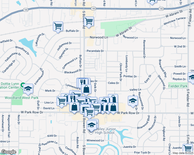 map of restaurants, bars, coffee shops, grocery stores, and more near 2328 Garden Park Court in Arlington