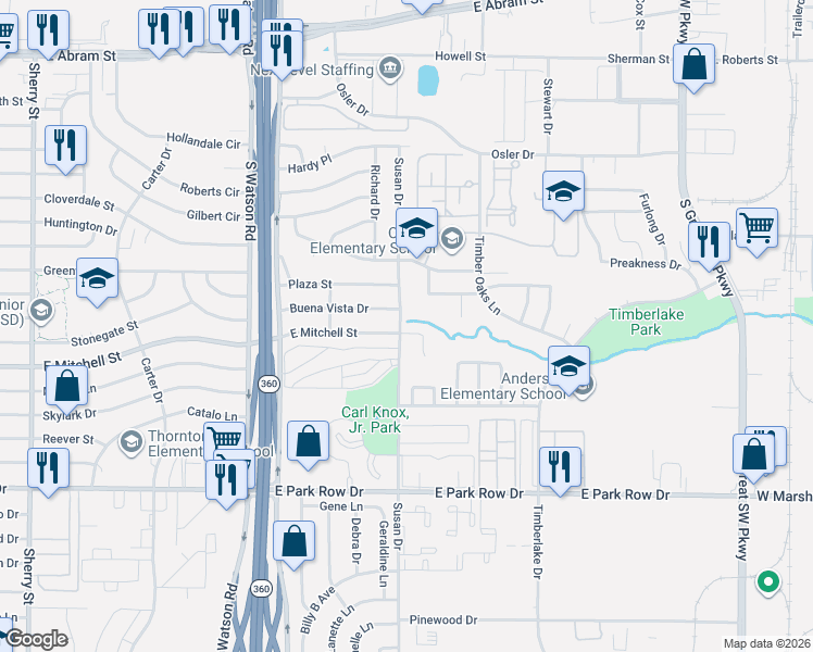 map of restaurants, bars, coffee shops, grocery stores, and more near 2909 Buena Vista Drive in Arlington