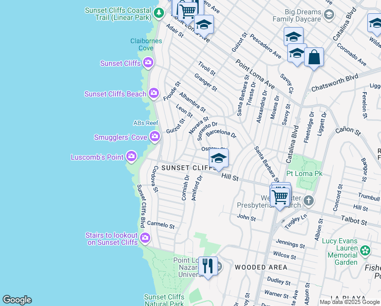 map of restaurants, bars, coffee shops, grocery stores, and more near 4414 Piedmont Drive in San Diego