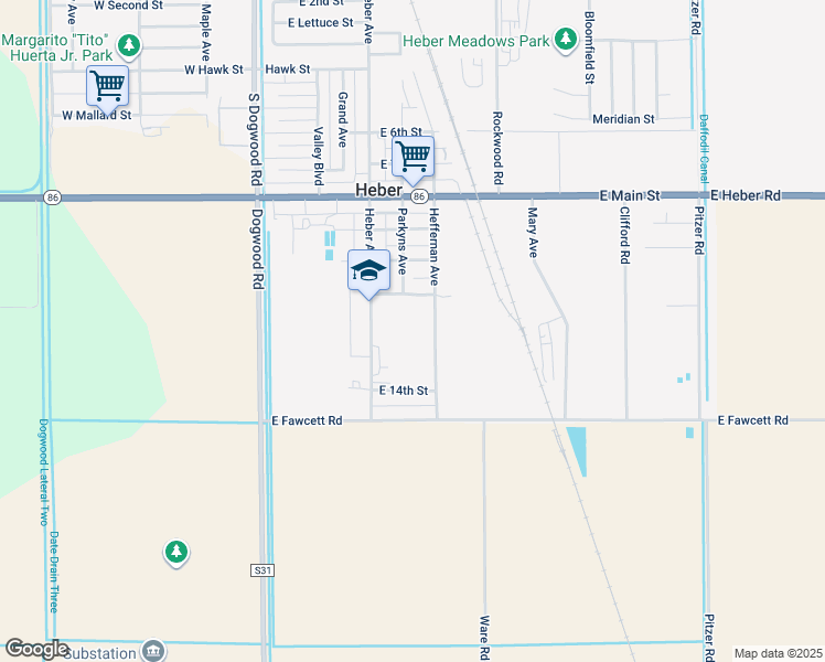 map of restaurants, bars, coffee shops, grocery stores, and more near 1052 Heber Avenue in Heber