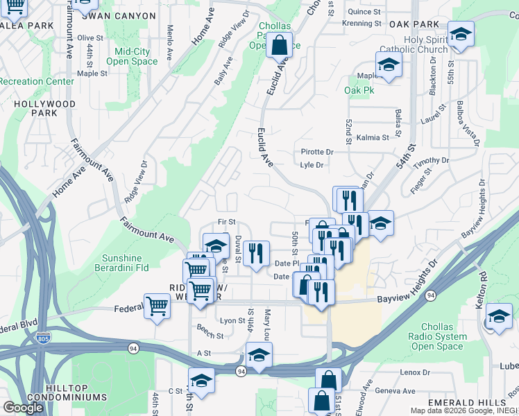 map of restaurants, bars, coffee shops, grocery stores, and more near 4927 Deaton Drive in San Diego