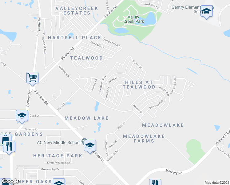 map of restaurants, bars, coffee shops, grocery stores, and more near 2841 Ingram Circle in Mesquite