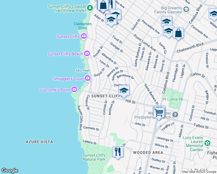 map of restaurants, bars, coffee shops, grocery stores, and more near 4414 Piedmont Drive in San Diego