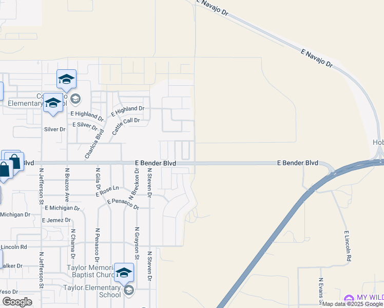 map of restaurants, bars, coffee shops, grocery stores, and more near 2306 North Mulberry Lane in Hobbs
