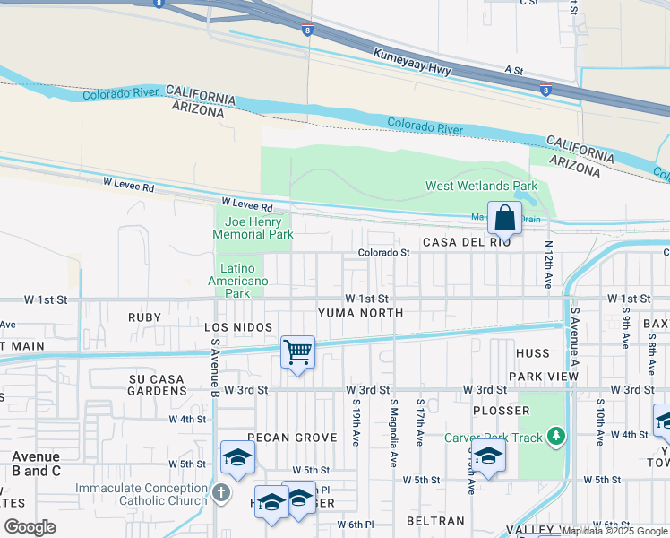 map of restaurants, bars, coffee shops, grocery stores, and more near 2001-2099 Colorado St in Yuma