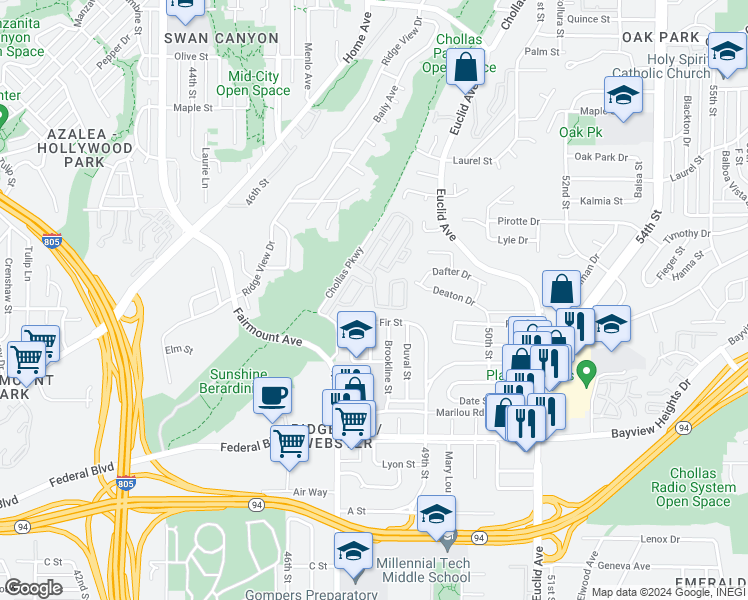 map of restaurants, bars, coffee shops, grocery stores, and more near 1951 47th Street in San Diego